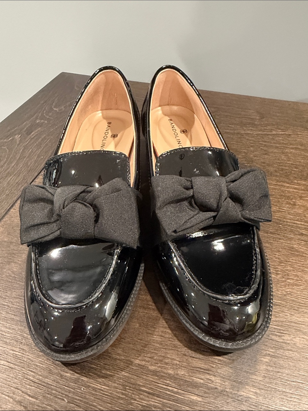 Bandolino Black Patent Loafers with Fabric Bow